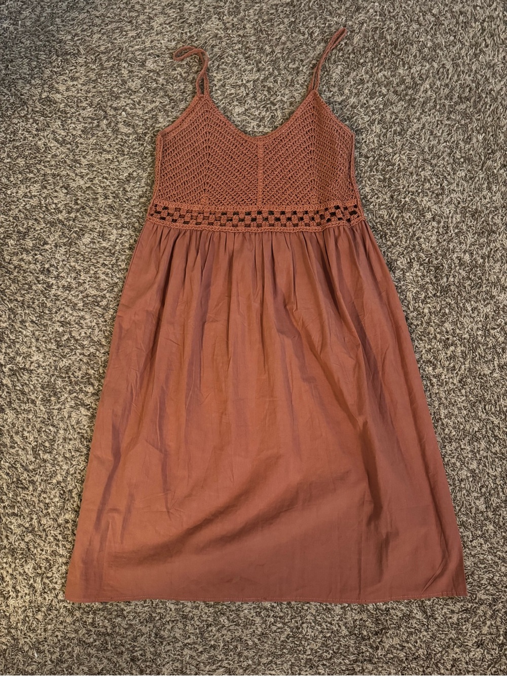 Crochet-Top Midi Dress in Terracotta
